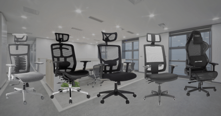 Composição com as 5 melhores cadeiras ergonômicas para comprar em 2025.