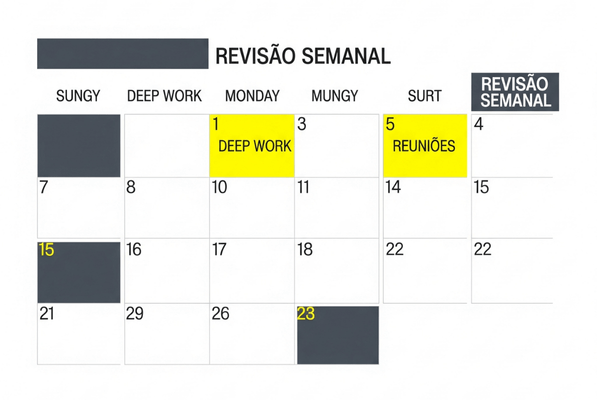 Calendário com timeblocking, uma técnica para ser produtivo em casa.