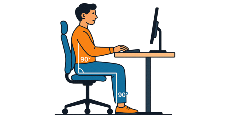 Ilustração mostrando a postura correta para uma boa ergonomia no home office.