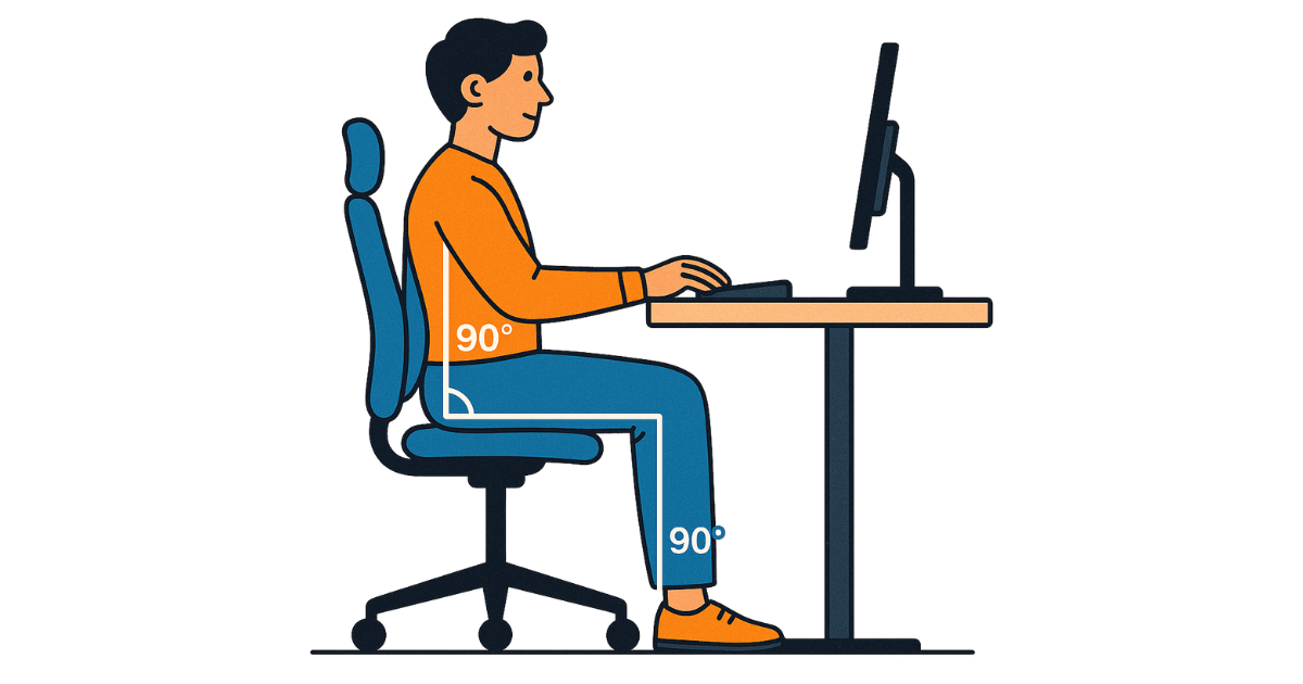 Ilustração mostrando a postura correta para uma boa ergonomia no home office.