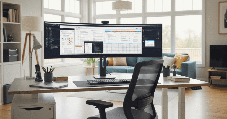 Guia de monitor ultrawide para um home office produtivo.