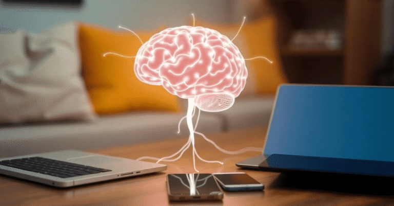Ilustração do conceito de um Segundo Cérebro, conectando a mente humana a um sistema de organização digital.
