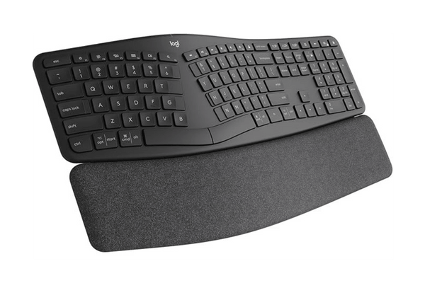 Teclado ergonômico dividido Logitech Ergo K860 com apoio para as mãos acolchoado. Este é um dos melhores teclados para produtividade.