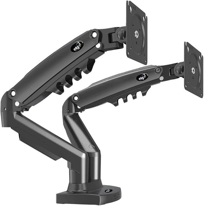 ELG, F160N, Suporte Articulado de Mesa com Pistão a Gás e Ajuste de Altura, 2 Monitores de 17” a 35”, Com Organizador de Cabos, Capacidade de 2kg a 9kg, Preto