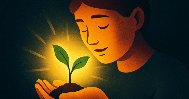 Ilustração de uma pessoa começando sua jornada para se recuperar de um burnout.