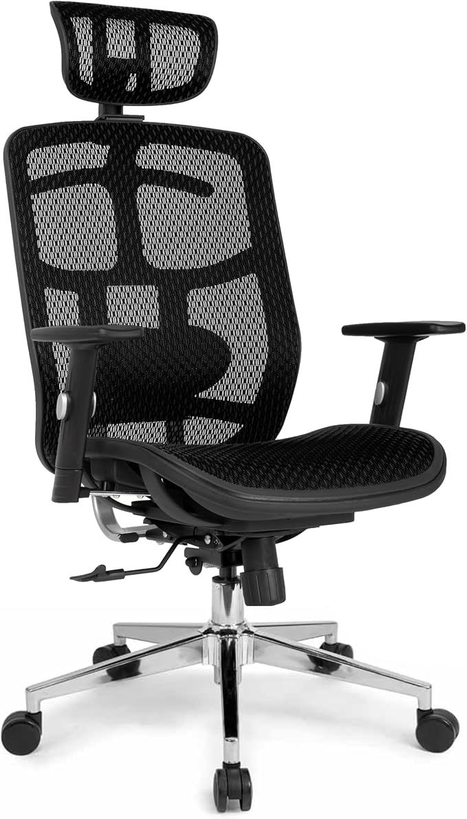 Cadeira Office DT3 Diana, ergonomica em Mesh Vidartex™, apoio de cabeça 3D, apoio lombar almofadado com ajuste manual, suporta até 120kg e altura máx. de 1,80m (Black)