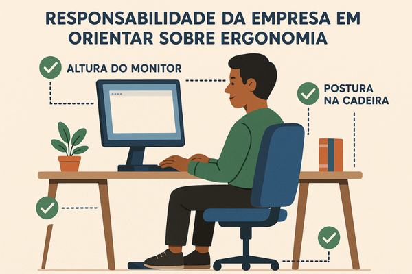 Ilustração sobre a importância da ergonomia e a responsabilidade da empresa no home office CLT.