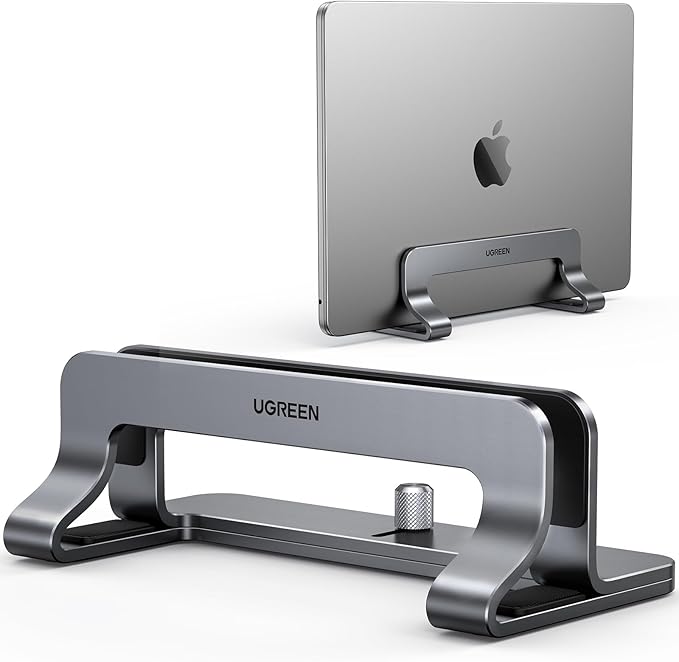UGREEN Suporte vertical para laptop para mesa compatível com MacBook Pro, suporte para MacBook Air em alumínio vertical ajustável para laptop para jogos de até 17,3 polegadas, cinza prateado
