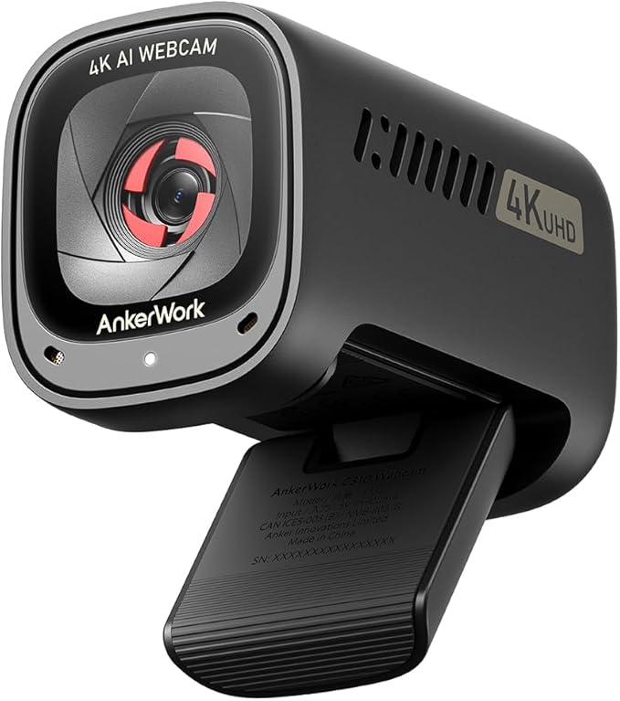 Anker Webcam AnkerWork C310, webcam 4K, 12 megapixels, foco automático de IA, moldura AI, microfone com cancelamento de ruído AI, capa de privacidade integrada e FOV ajustável, 1080p a 60FPS HDR. Uma das melhores webcams