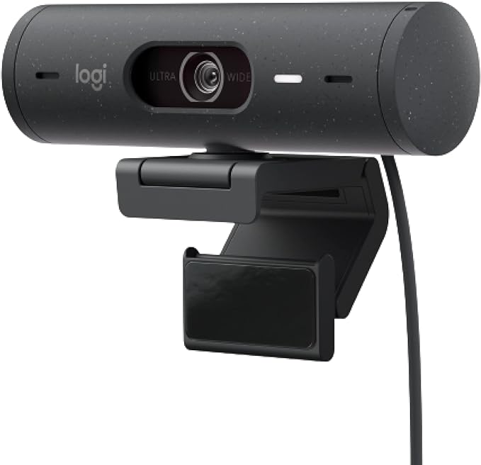 Webcam Full HD Logitech Brio 500 com Microfones Duplos com Redução de Ruídos, Proteção de Privacidade, Correção de Luz e Enquadramento Automático - Grafite. Uma das melhores webcams