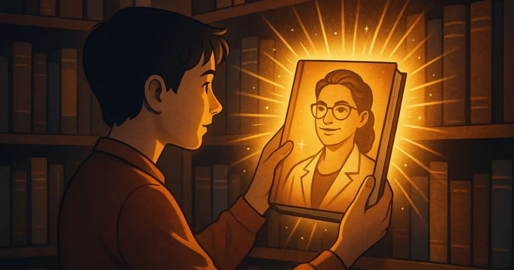 Pessoa em uma biblioteca aprendendo com o sucesso dos outros para aplicar o Growth Mindset.