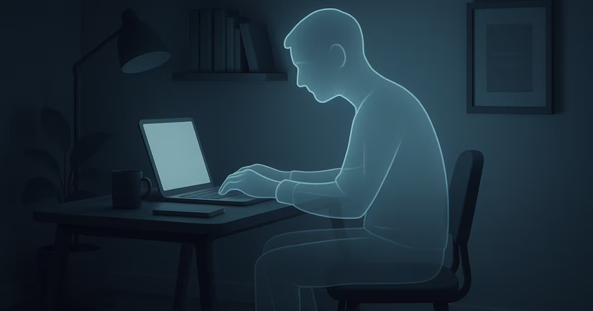 Ilustração de um profissional desengajado, representando a demissão silenciosa no home office.