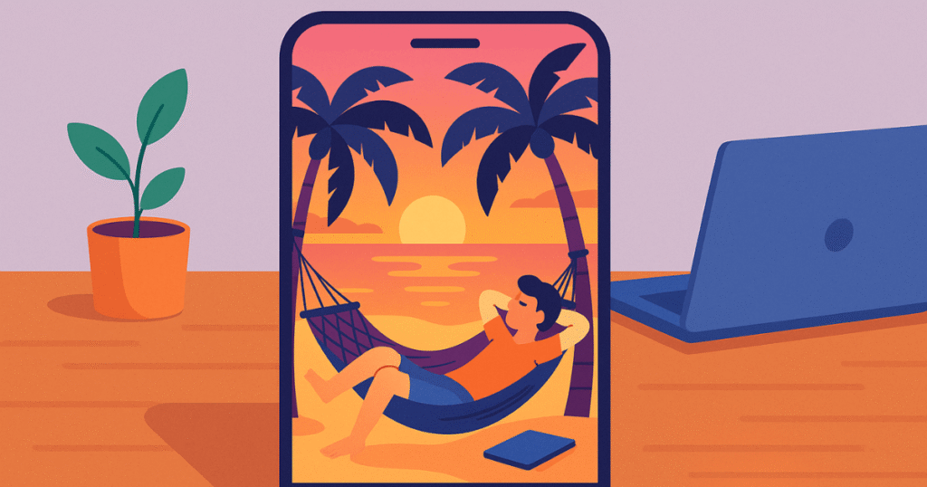 Ilustração sobre o direito às férias e à desconexão no trabalho remoto.