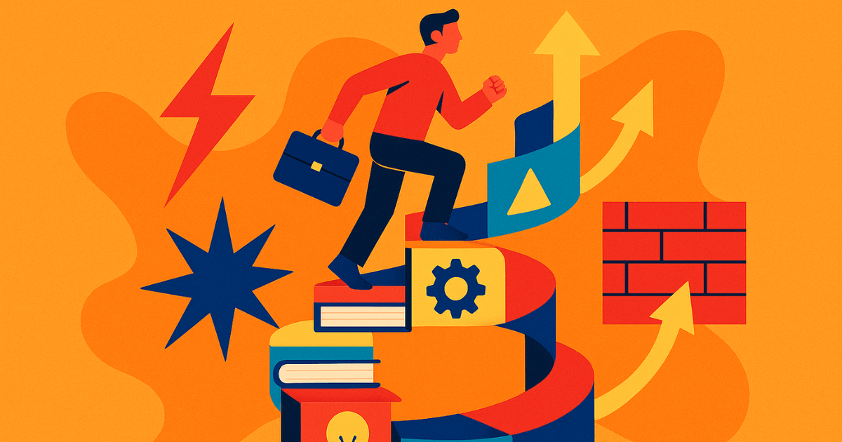 Pessoa com growth mindset superando desafios e crescendo profissionalmente no trabalho.
