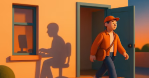 Ilustração do "expediente falso", a dificuldade de desligar do trabalho no home office.