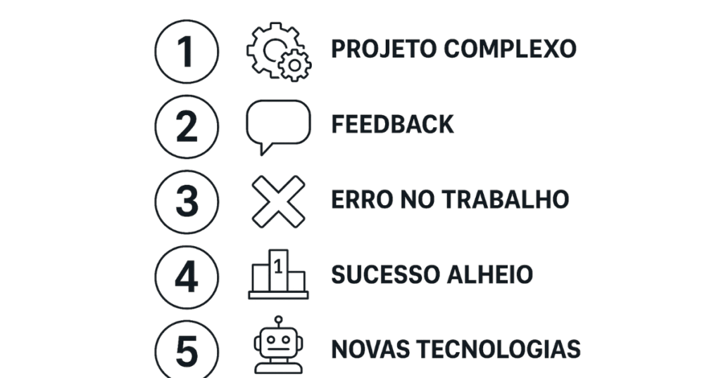 Infográfico com 5 exemplos de aplicação do growth mindset em situações de trabalho.