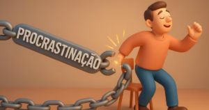Ilustração de uma pessoa quebrando a corrente da procrastinação com a Regra dos 2 Minutos.