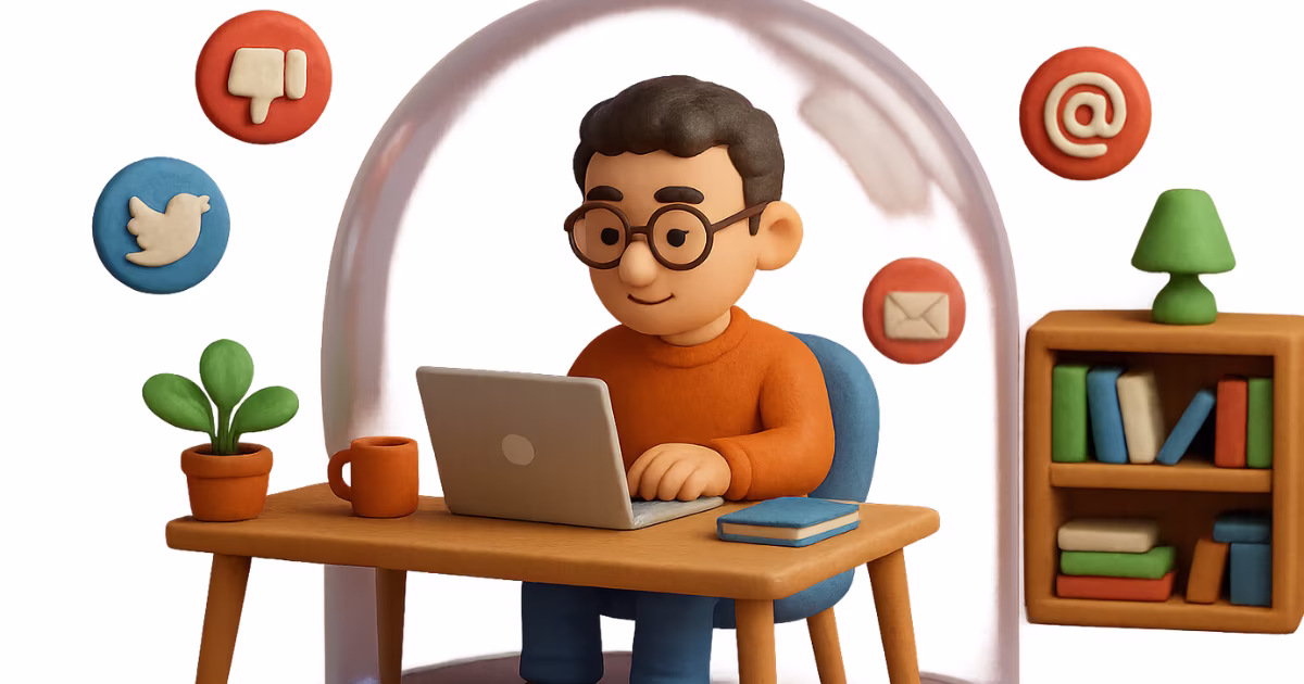 Ilustração de um profissional usando a Técnica Pomodoro para se proteger de distrações no home office.